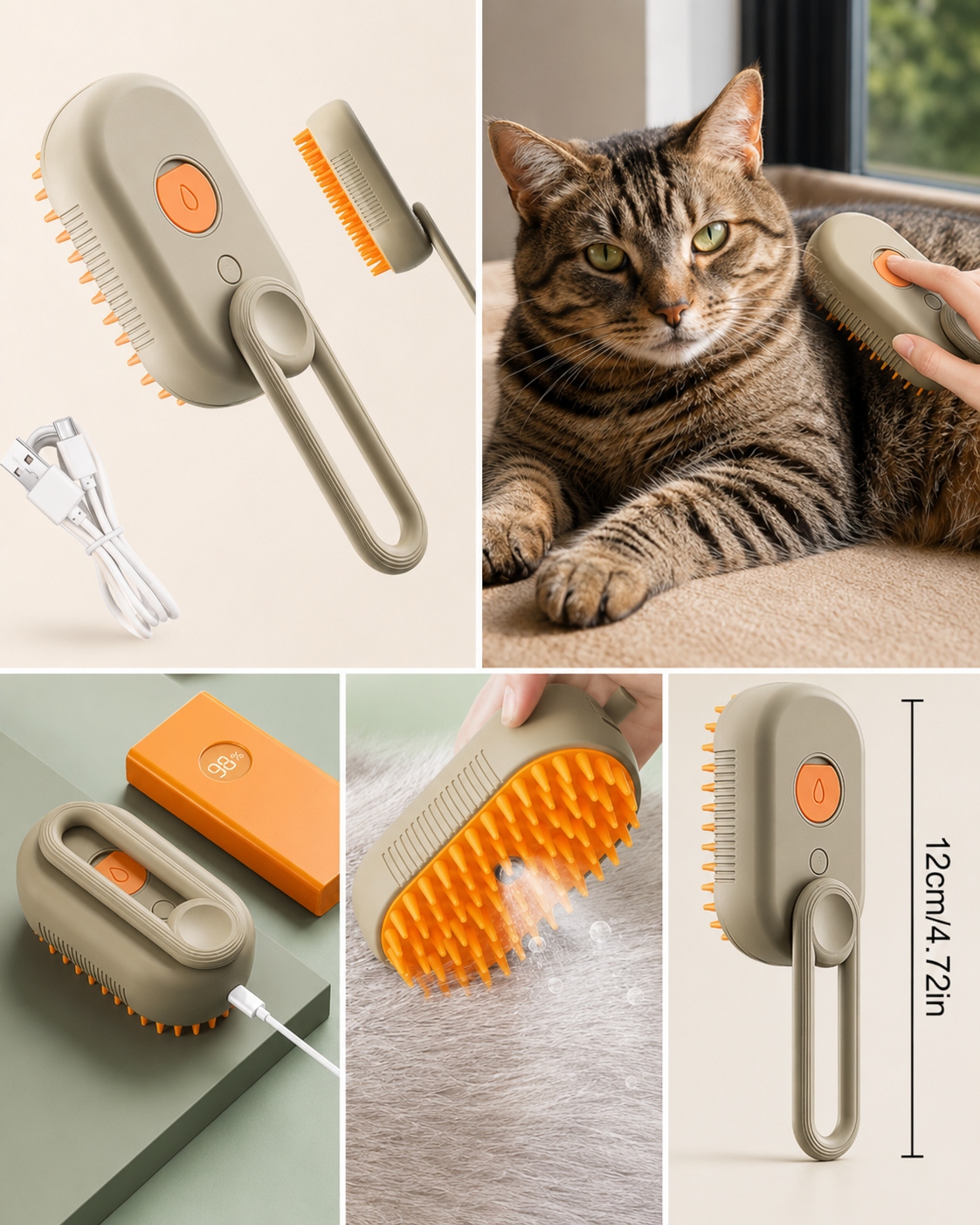 Cepillo Vapor 3 en 1 Perros Gatos Portát